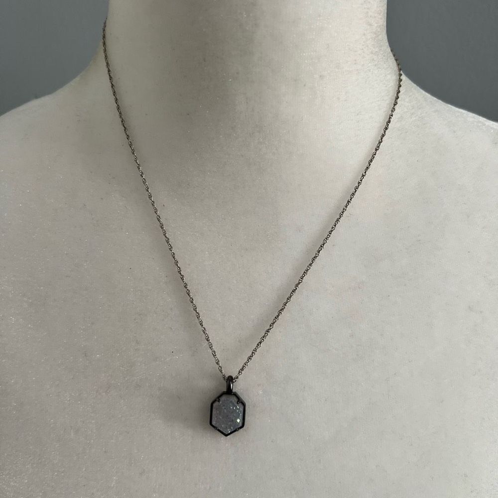 Kendra Scott White Silver Glitter Pendant on 14K stamped silver chain
